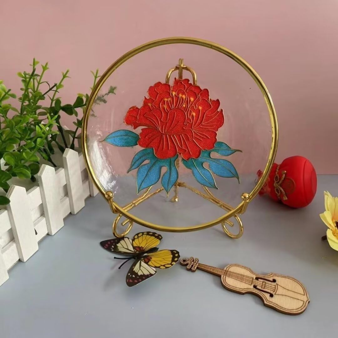 Cloisonne DIY Kit Suitable for Beginners,Lotus On Acrylic Plate,Home Decoration,Including All Tools,Paint by Numbers Kit,Pre-Drawn Painting for Adults and Kids,6" Diameter