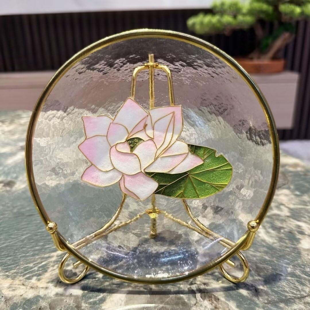 Cloisonne DIY Kit Suitable for Beginners,Lotus On Acrylic Plate,Home Decoration,Including All Tools,Paint by Numbers Kit,Pre-Drawn Painting for Adults and Kids,6" Diameter