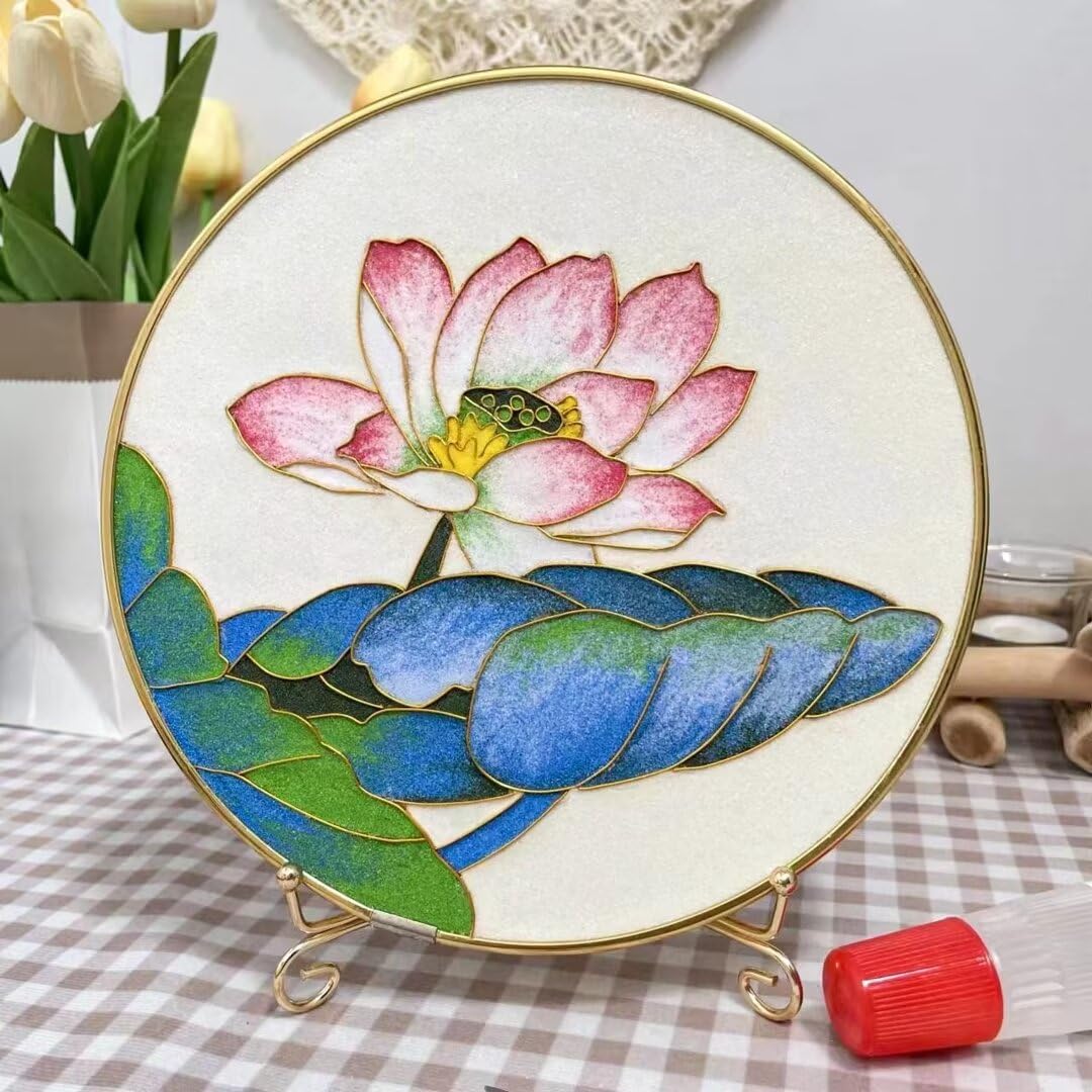 Cloisonne DIY Kit Suitable for Beginners,Oriental Series,Home Decoration,Including All Tools,Paint by Numbers Kit,Pre-Drawn Painting for Adults Beginners and Kids,8" Diameter Canva,Folk Art