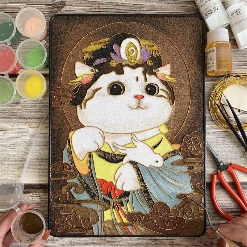 Cloisonne DIY Kit Suitable for Beginners,Fortune Cat,Home Decoration,Including All Tools,Paint by Numbers Kit,Pre-Drawn Painting for Adults and Kids,8.3'' W x 12'' L Frame,Folk Art