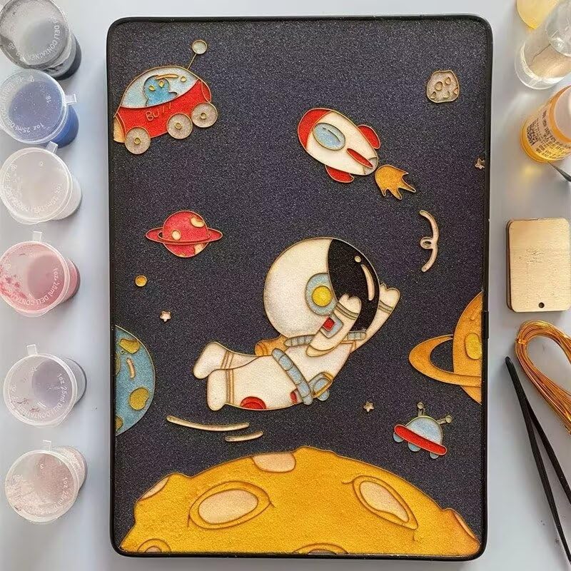 Cloisonne DIY Kit Suitable for Beginners,Little Astronaut,Home Decoration,Including All Tools,Paint by Numbers Kit,Pre-Drawn Painting for Adults and Kids,8.3'' W x 12'' L Frame,Folk Art