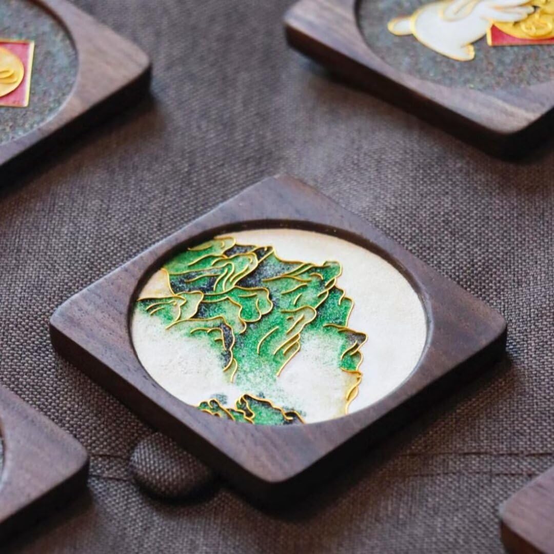 DIY Coasters,Filigree Enamels Art with Epoxy Resin,Black Walnut Wood,Unique Crafts Coaster DIY Kits Perfect Hobby for Adults Teens Elderly Handmade Home Decor Gifts