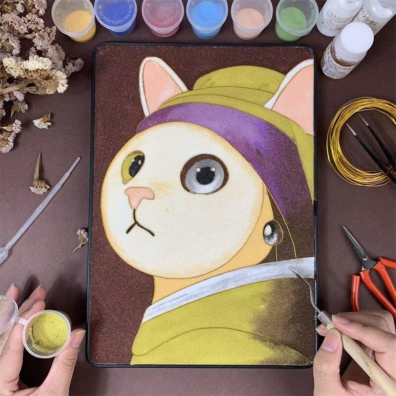 Cloisonne DIY Kit Suitable for Beginners,Fortune Cat,Home Decoration,Including All Tools,Paint by Numbers Kit,Pre-Drawn Painting for Adults and Kids,8.3'' W x 12'' L Frame,Folk Art