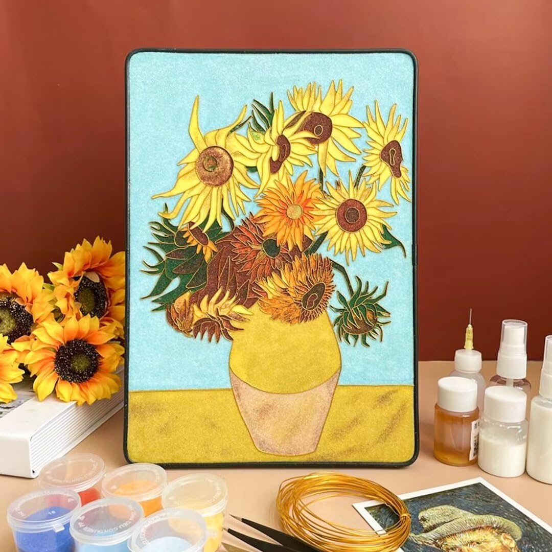 Cloisonne DIY Kit Suitable for Beginners,Van Gogh,Home Decoration,Including All Tools,Paint by Numbers Kit,Pre-Drawn Painting for Adults and Kids,8.3'' W x 12'' L Frame,Folk Art