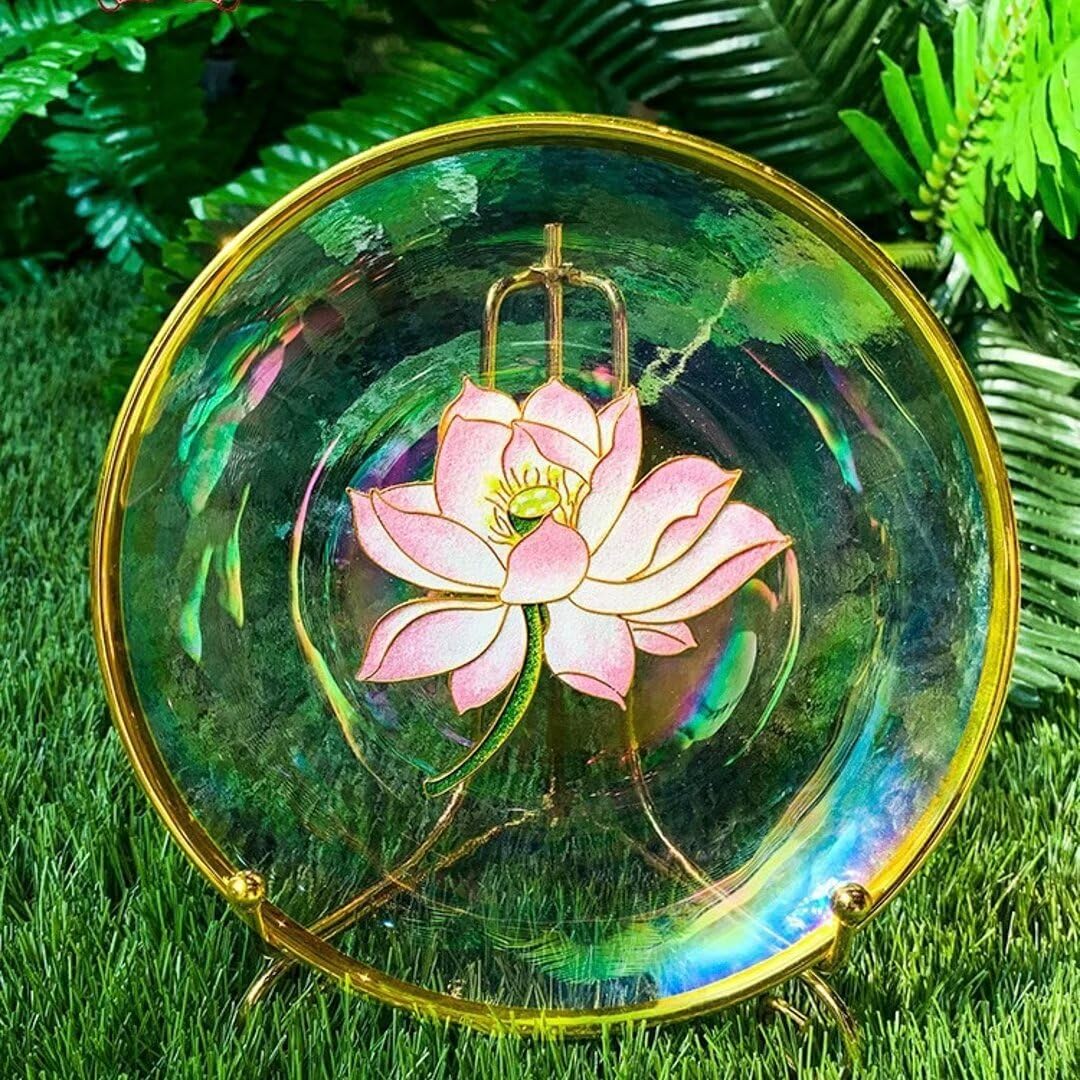 Cloisonne DIY Kit Suitable for Beginners,Lotus On Acrylic Plate,Home Decoration,Including All Tools,Paint by Numbers Kit,Pre-Drawn Painting for Adults and Kids,6" Diameter