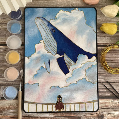Whales, DIY Cloisonne Filigree Enamel Painting Kit, with Tutorial& All Tools