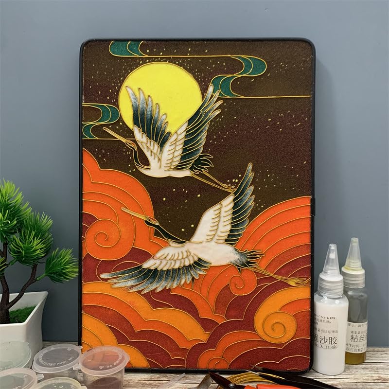 Cloisonne DIY Kit Suitable for Beginners,Koi and Crane,Home Decoration,Including All Tools,Paint by Numbers Kit,Pre-Drawn Painting for Adults and Kids,8.3'' W x 12'' L Frame,Folk Art