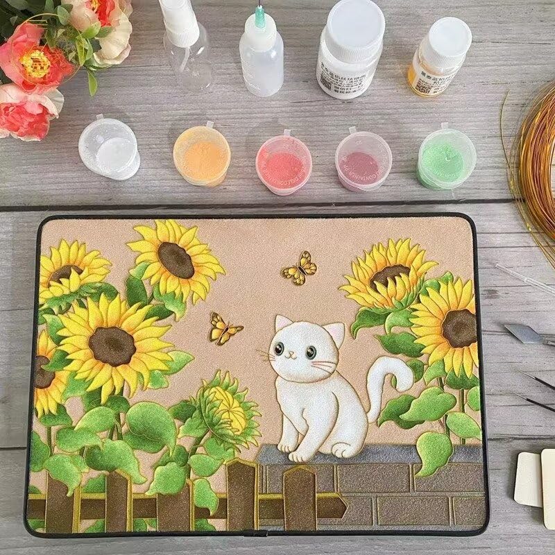 Cloisonne DIY Kit Suitable for Beginners,Cute Animal,Home Decoration,Including All Tools,Paint by Numbers Kit,Pre-Drawn Painting for Adults and Kids,8.3'' W x 12'' L Frame,Folk Art