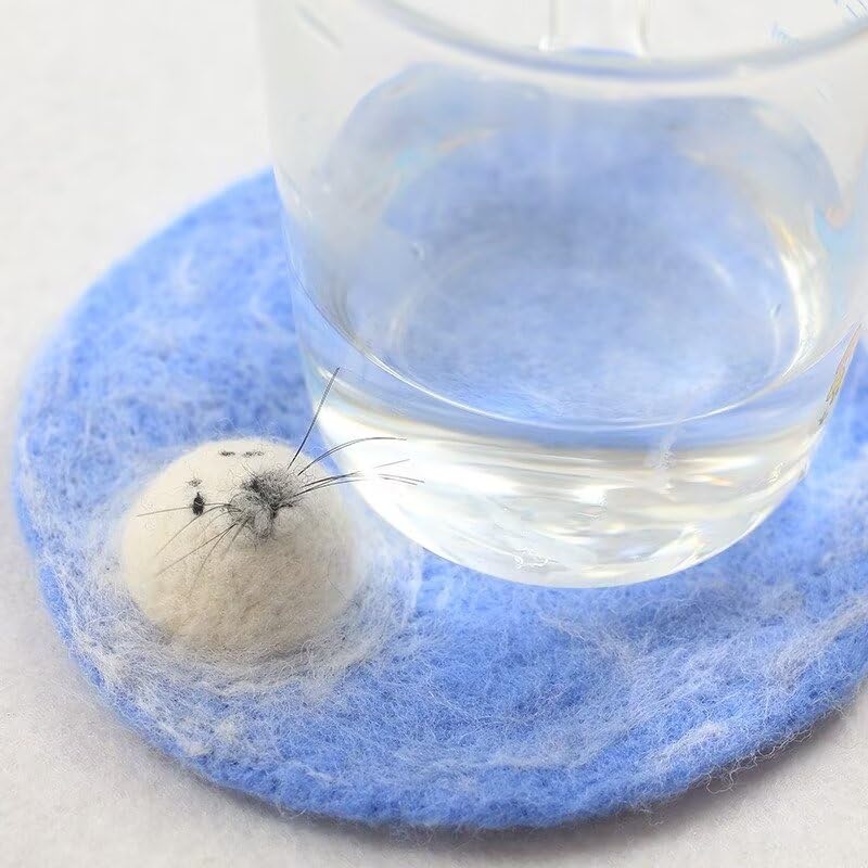 Needle Felting Kit,Starter,Animal Cup Coaster,Felting Kit for Beginners Adult, Kids, Felting Supplies, Felting Pad, Felting Wool,Tutorial and Instruction