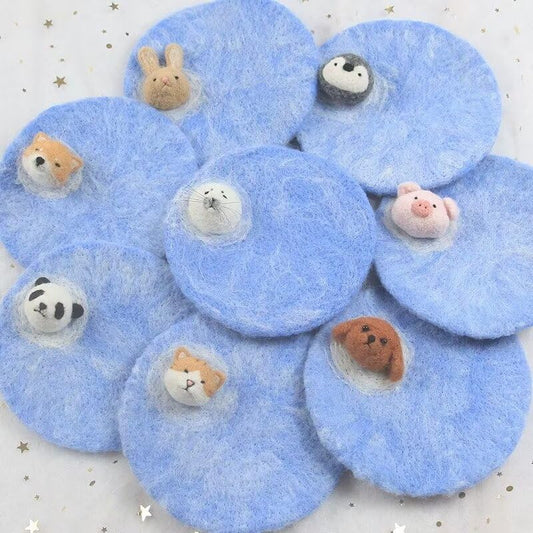 Needle Felting Kit,Starter,Animal Cup Coaster,Felting Kit for Beginners Adult, Kids, Felting Supplies, Felting Pad, Felting Wool,Tutorial and Instruction