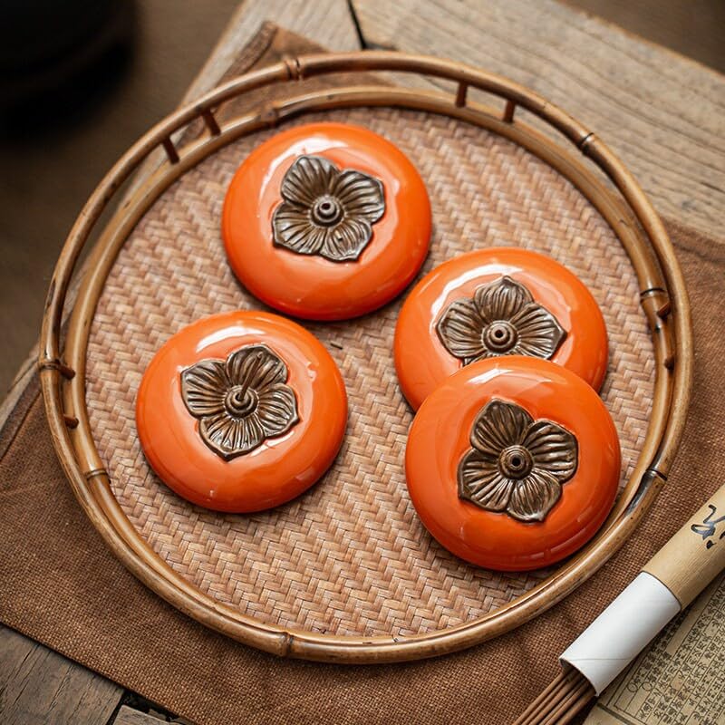 Persimmon,Ceramic Incense Burner with Lid,Home Decor Aromatherapy Ornament