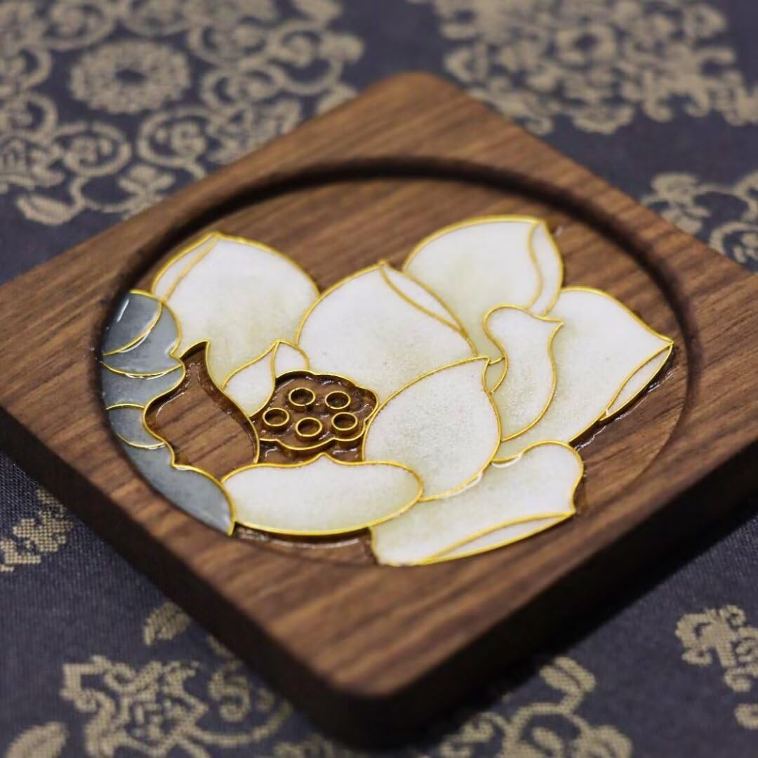 DIY Coasters,Filigree Enamels Art with Epoxy Resin,Black Walnut Wood,Unique Crafts Coaster DIY Kits Perfect Hobby for Adults Teens Elderly Handmade Home Decor Gifts