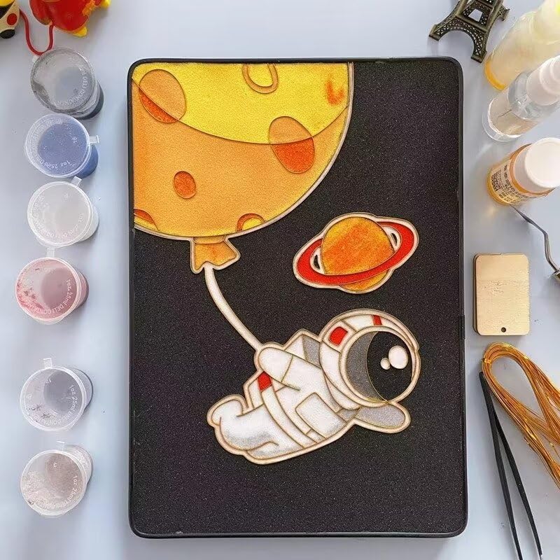 Cloisonne DIY Kit Suitable for Beginners,Little Astronaut,Home Decoration,Including All Tools,Paint by Numbers Kit,Pre-Drawn Painting for Adults and Kids,8.3'' W x 12'' L Frame,Folk Art