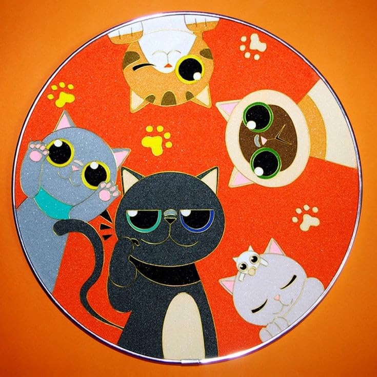 DIY Filigree Cloisonne Enamel Paint by Numbers Kit,Five Cute Cats,Pre-Drawn Painting for Adults Beginners and Kids,8" Diameter, Folk Art