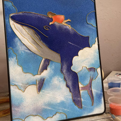 Whales, DIY Cloisonne Filigree Enamel Painting Kit, with Tutorial& All Tools