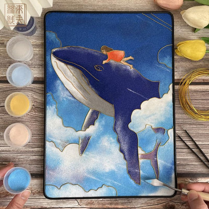 Whales, DIY Cloisonne Filigree Enamel Painting Kit, with Tutorial& All Tools