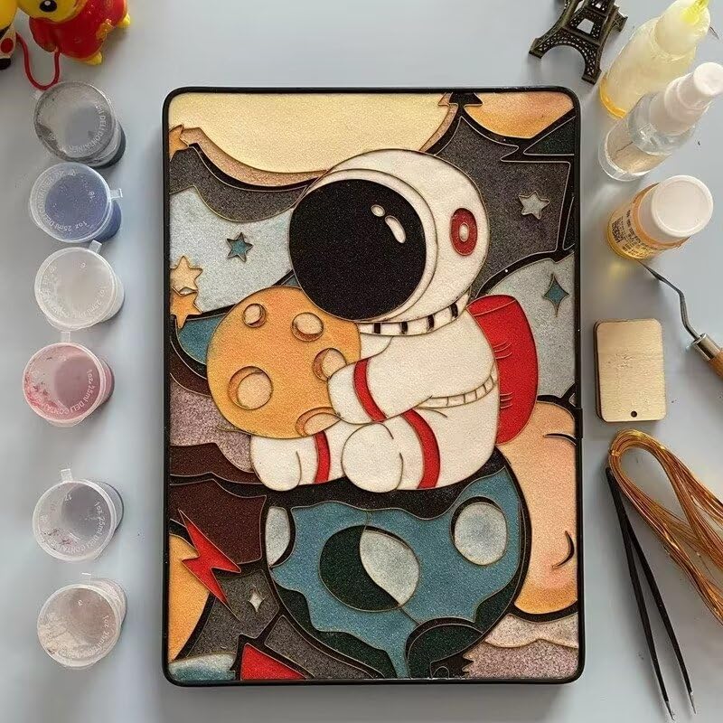 Cloisonne DIY Kit Suitable for Beginners,Little Astronaut,Home Decoration,Including All Tools,Paint by Numbers Kit,Pre-Drawn Painting for Adults and Kids,8.3'' W x 12'' L Frame,Folk Art