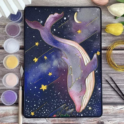 Whales, DIY Cloisonne Filigree Enamel Painting Kit, with Tutorial& All Tools