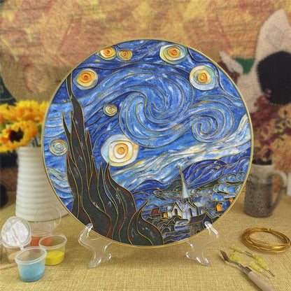 Starry Night, DIY Cloisonne Filigree Enamel Painting Kit, with Tutorial& All Tools
