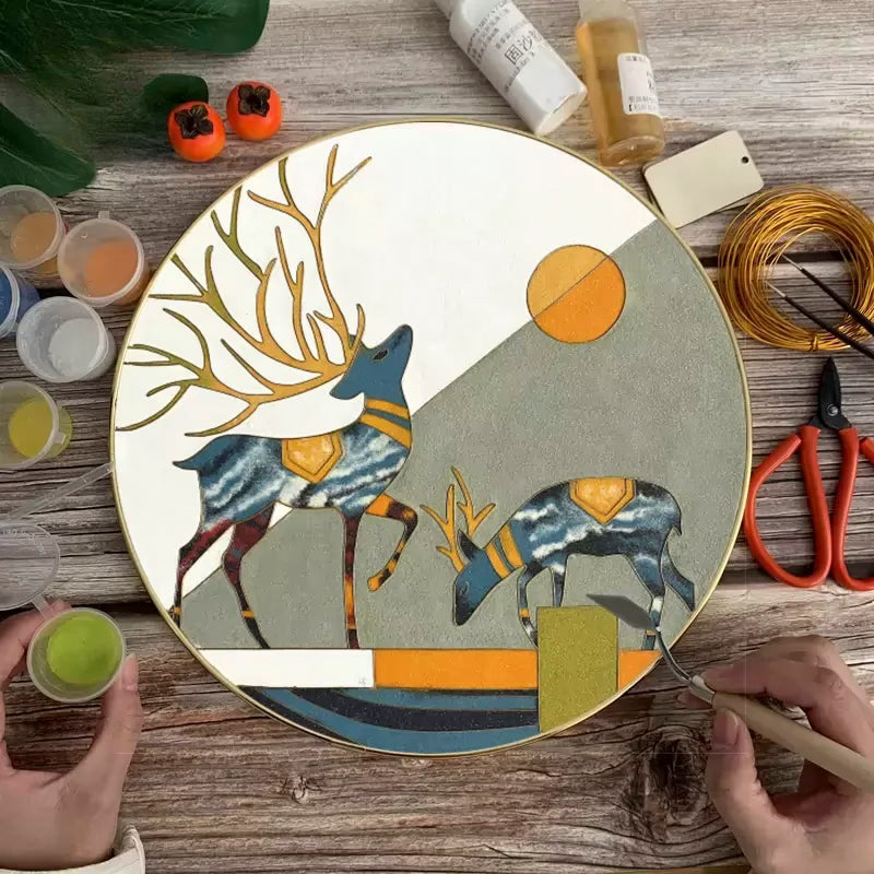 Modern Deers, DIY Cloisonne Filigree Enamel Painting Kit, with Tutorial& All Tools