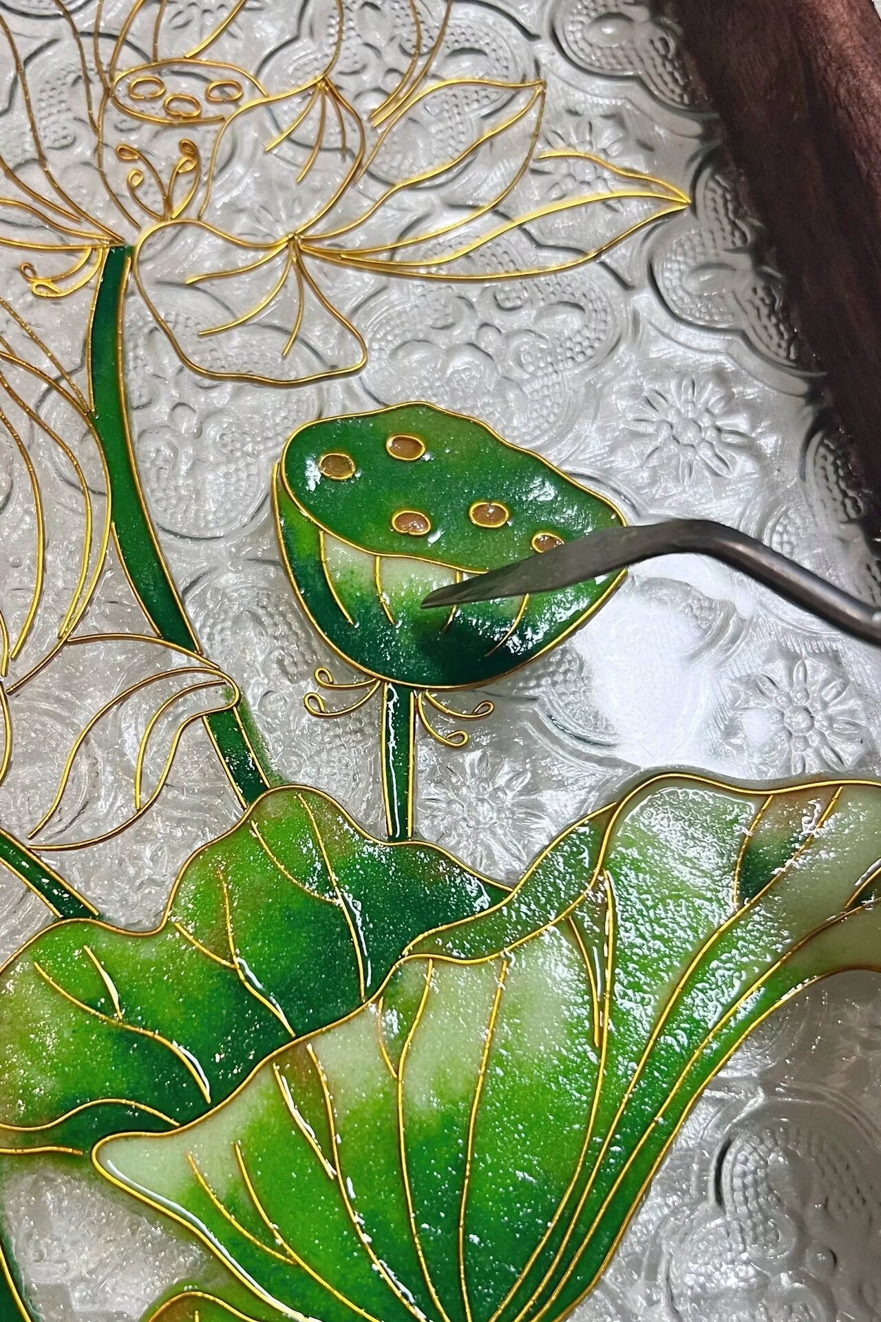 Lotus Filigree on Glass, DIY Cloisonne Filigree Enamel Painting Kit, with Tutorial& All Tools