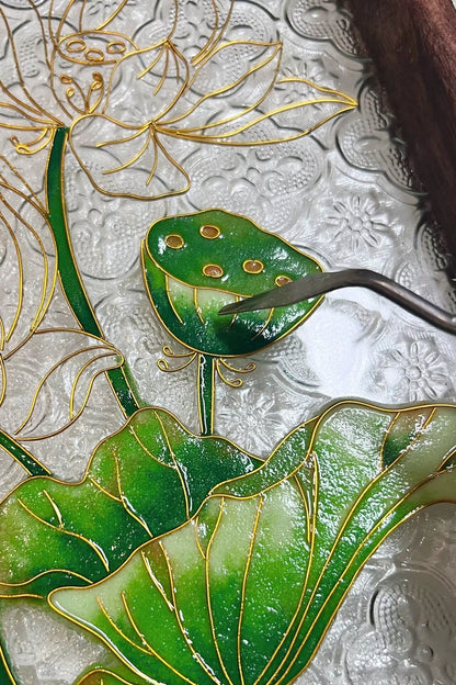 Lotus Filigree on Glass, DIY Cloisonne Filigree Enamel Painting Kit, with Tutorial& All Tools