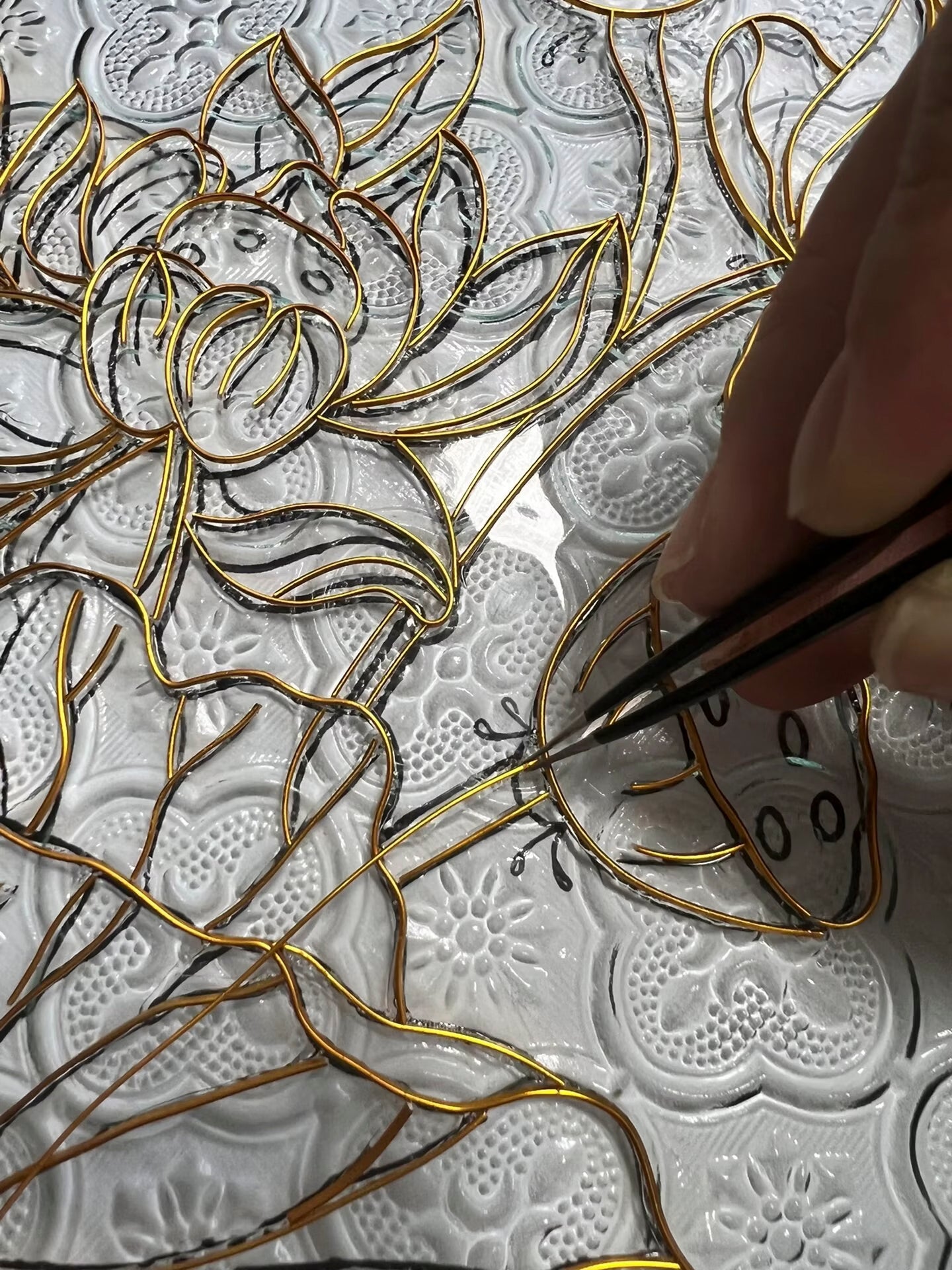Lotus Filigree on Glass, DIY Cloisonne Filigree Enamel Painting Kit, with Tutorial& All Tools