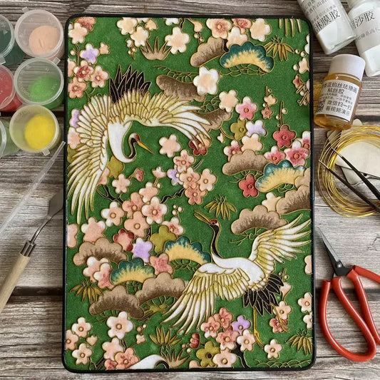 Spring Cranes, DIY Cloisonne Filigree Enamel Kit, with Tutorial& All Tools