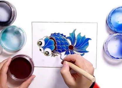 DIY Filigree Cloisonne Enamel Paint by Numbers Kit, Pre-Drawn Painting for Adults Beginners and Kids,6" W x 8" L,Folk Art,Bigeye Fish