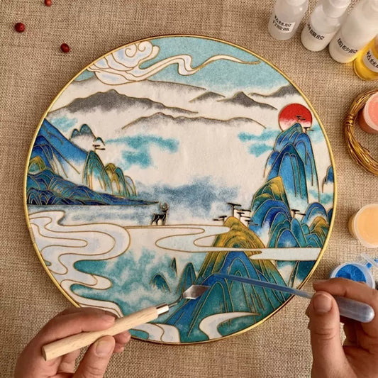 Deer in Mountains,Beginner Cloisonne Enamel DIY Kit, with Tutorial& All Tools