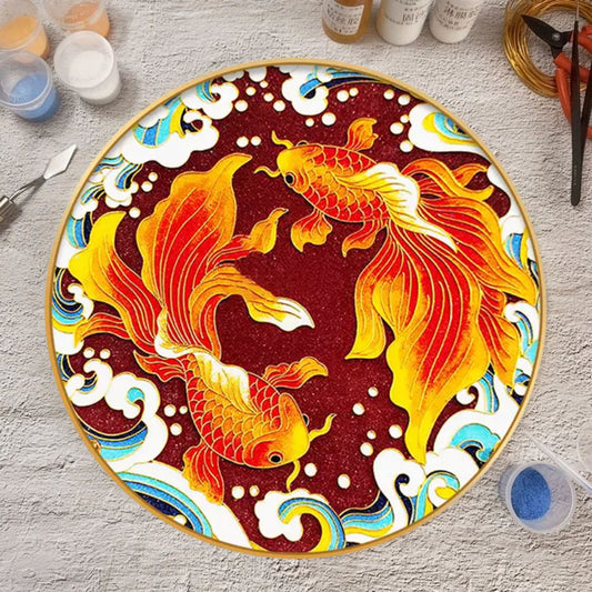 Taichi Koi Fish, DIY Cloisonne Filigree Enamel Painting Kit, with Tutorial& All Tools