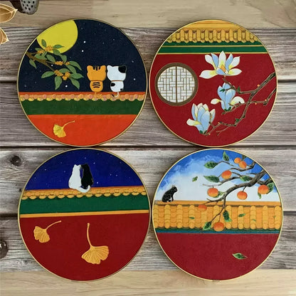 2 Cats Under Moon,Beginner Cloisonne Enamel DIY Kit, with Tutorial& All Tools