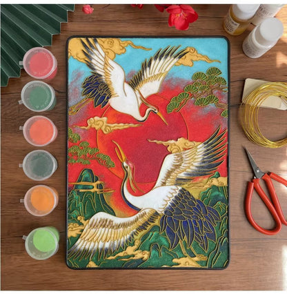 Crane and Sun, DIY Cloisonne Filigree Enamel Kit, with Tutorial& All Tools