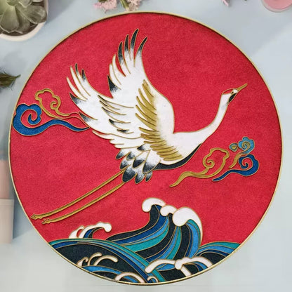 Crane over Red Waves,Beginner Cloisonne Enamel DIY Kit, with Tutorial& All Tools