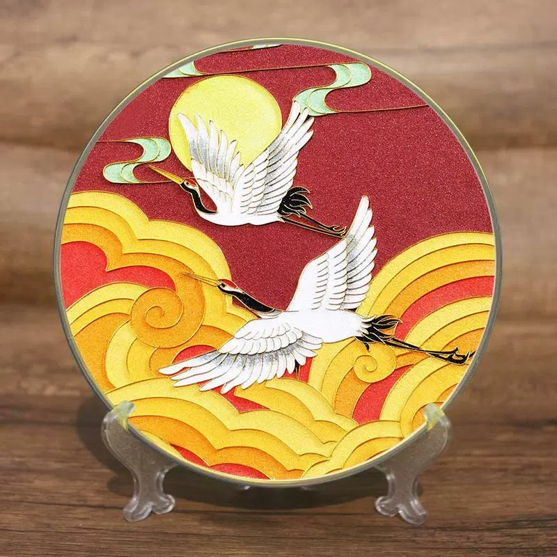 Red and Yellow Cranes,Beginner Cloisonne Enamel DIY Kit, with Tutorial& All Tools