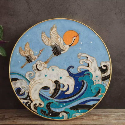 Crane over Blue Waves,Beginner Cloisonne Enamel DIY Kit, with Tutorial& All Tools