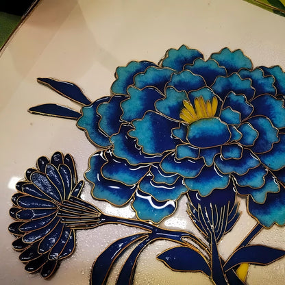 DIY Filigree Cloisonne Enamel Paint by Numbers Kit, Pre-Drawn Painting for Adults Beginners and Kids,6" W x 8" L,Folk Art,Blue Peony