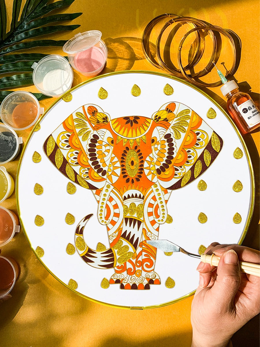 Golden Elephant,Beginner Cloisonne Enamel DIY Kit, with Tutorial& All Tools