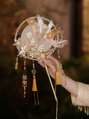 Chinese style round fan with colored tassels,DIY Kit