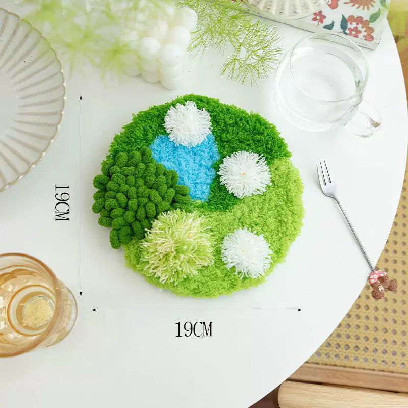 Latch Hook Kits Handmade DIY Moss Carpet Coaster Material Package, Beginner Friendly Ins Gift, Girlfriend Ornament Desk