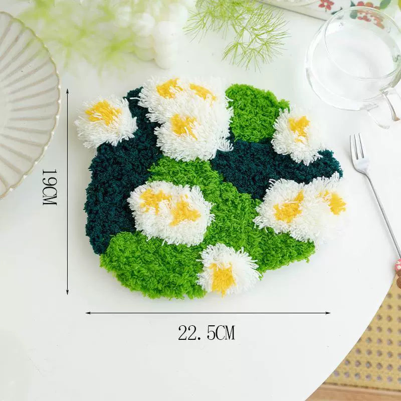 Latch Hook Kits Handmade DIY Moss Carpet Coaster Material Package, Beginner Friendly Ins Gift, Girlfriend Ornament Desk