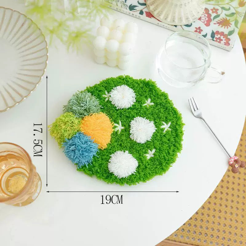 Latch Hook Kits Handmade DIY Moss Carpet Coaster Material Package, Beginner Friendly Ins Gift, Girlfriend Ornament Desk