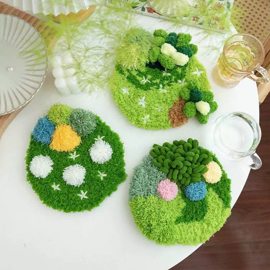 Latch Hook Kits Handmade DIY Moss Carpet Coaster Material Package, Beginner Friendly Ins Gift, Girlfriend Ornament Desk