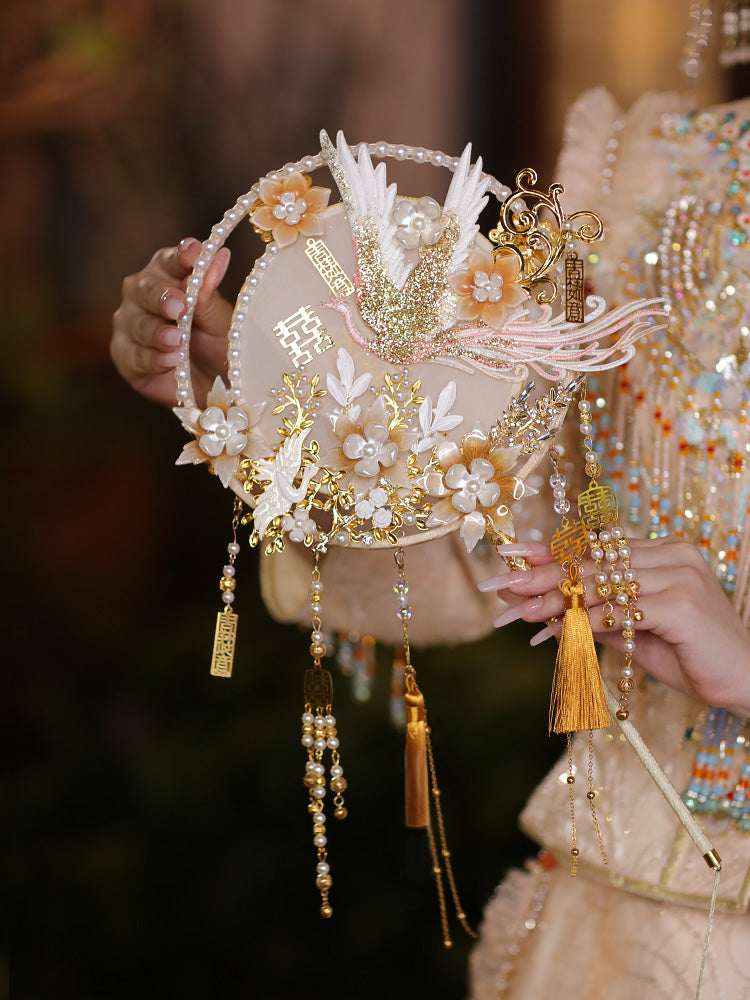 Chinese style round fan with colored tassels,DIY Kit