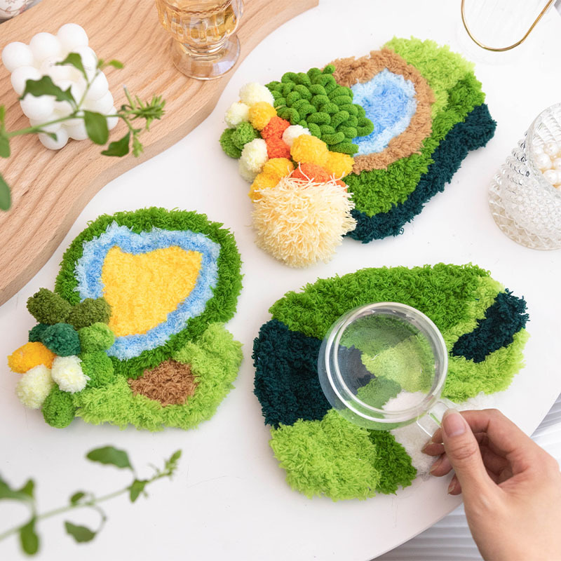 Latch Hook Kits DIY Moss Carpet Material Package Coaster Forest Handmade Mesh Cloth Decorative Painting Creative Gift Ins Handmade