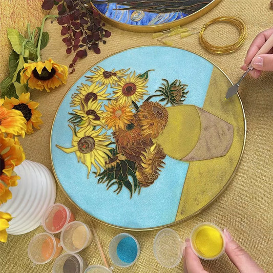 Sunflower Van Gogh, DIY Cloisonne Filigree Enamel Painting Kit, with Tutorial& All Tools