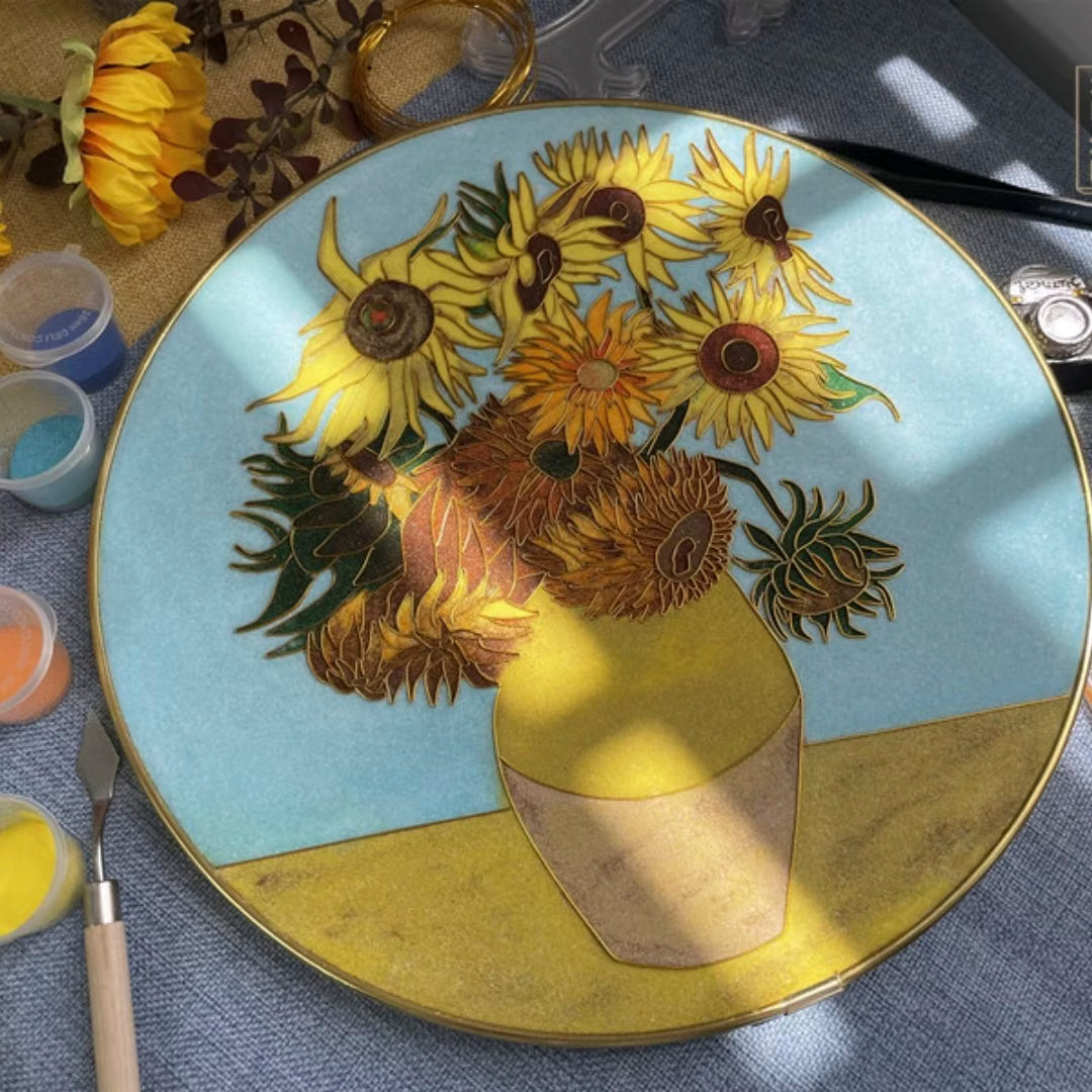 Sunflower Van Gogh, DIY Cloisonne Filigree Enamel Painting Kit, with Tutorial& All Tools