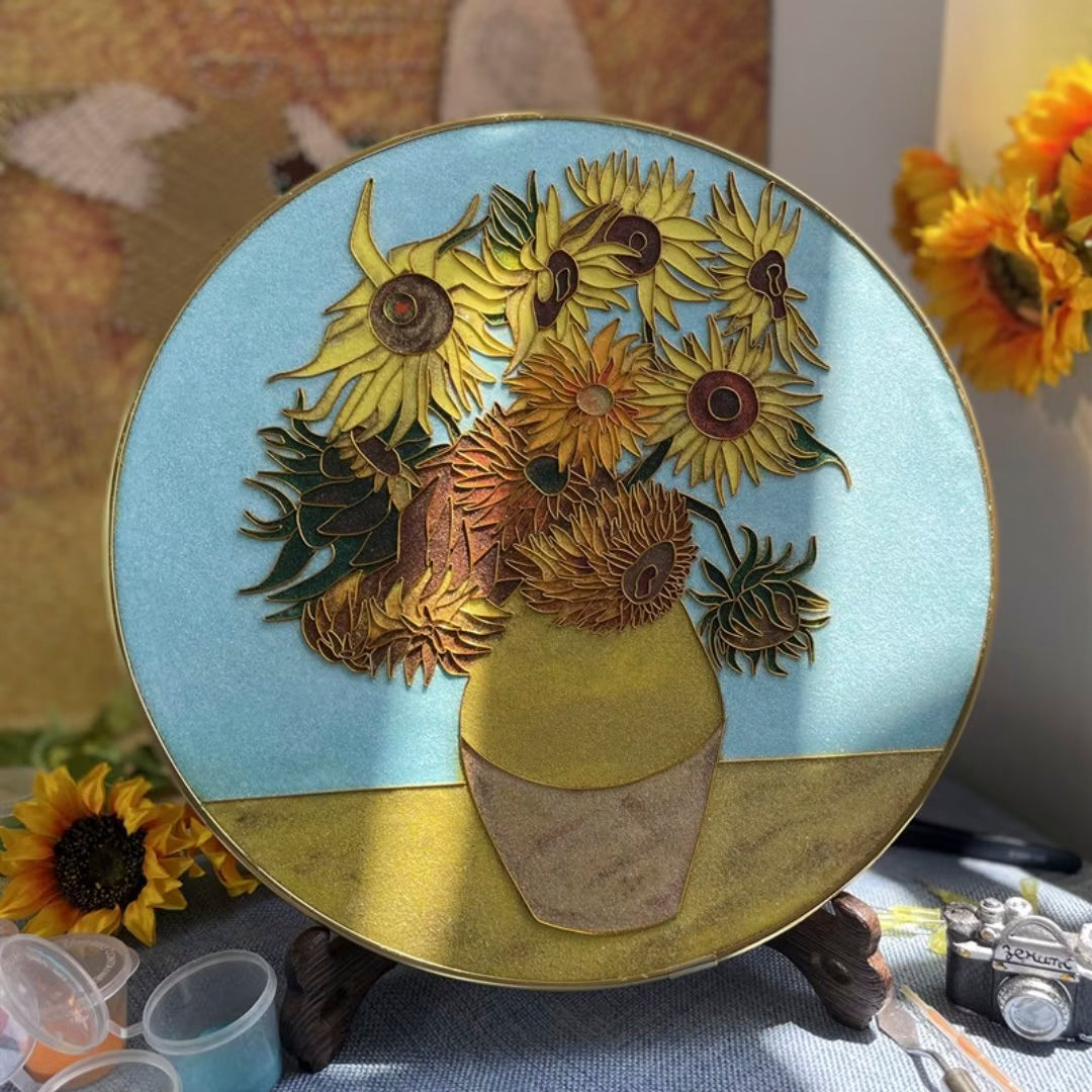 Sunflower Van Gogh, DIY Cloisonne Filigree Enamel Painting Kit, with Tutorial& All Tools