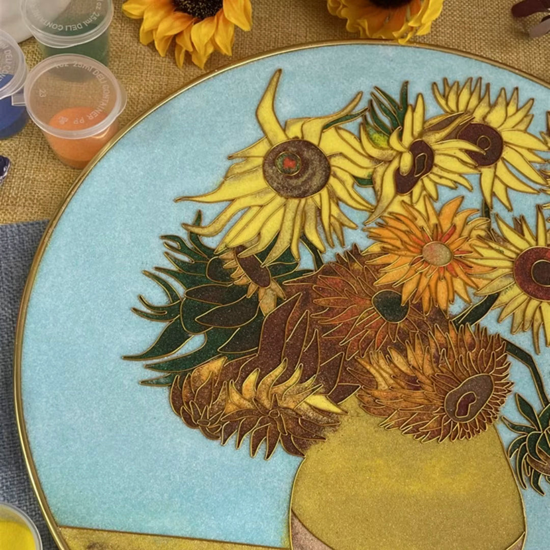 Sunflower Van Gogh, DIY Cloisonne Filigree Enamel Painting Kit, with Tutorial& All Tools