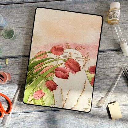 Tulips Cat, DIY Cloisonne Filigree Enamel Kit, with Tutorial& All Tools